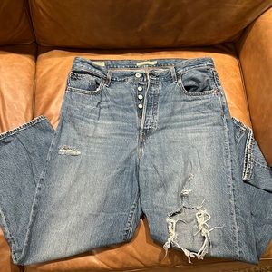 Levi’s Ribcage Straight High Waisted Ripped Detail Jeans